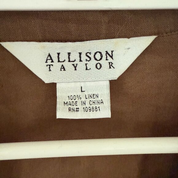 Allison Taylor Brown 100% Linen Long-Sleeve Belted Jacket Large - Picture 3 of 4